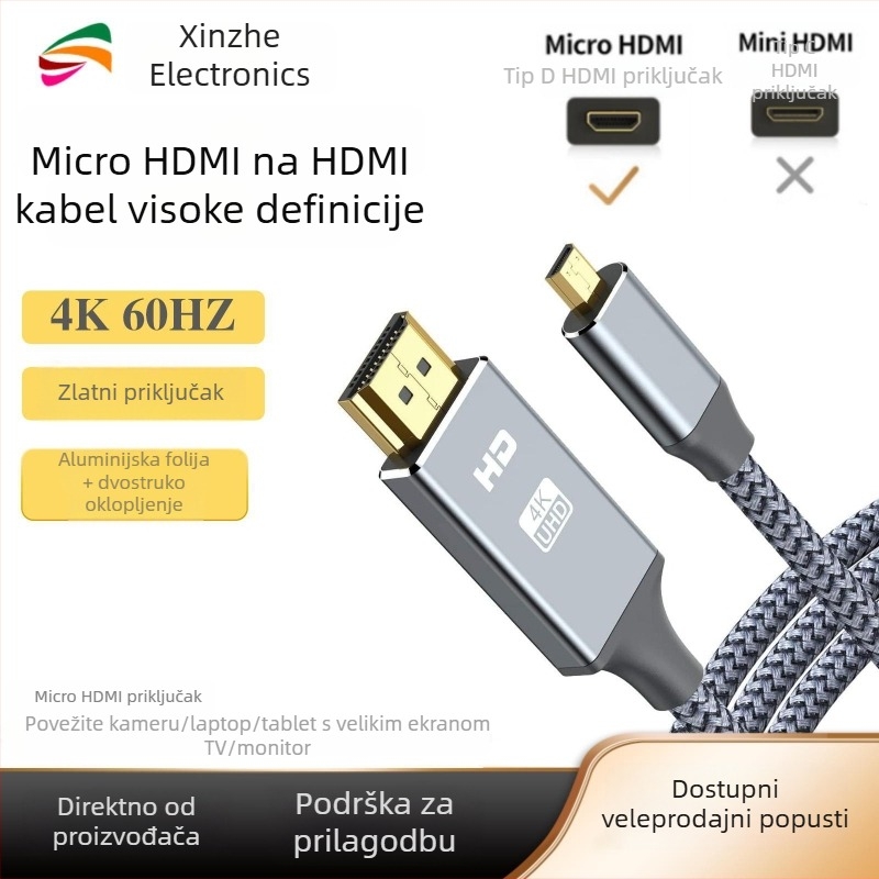 XZ HD7-07 kabel micro HDMI–HDMI, 4K podrška, OFC bakar s pozlaćenim konektorima