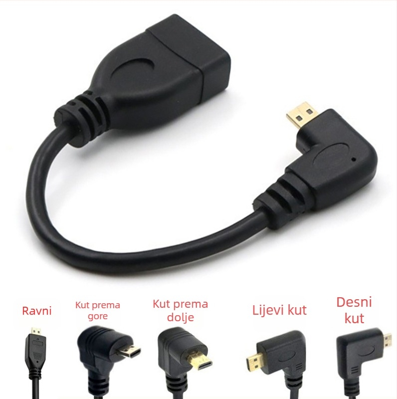 HDMI samica–Micro HDMI 4K adapter kabel s lijevim, desnim, gornjim i donjim zavojem, duljina 0,15 m