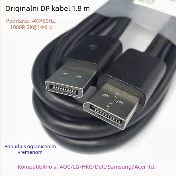 DisplayPort kabel, 4K144Hz, muški–muški, bakreni vodič