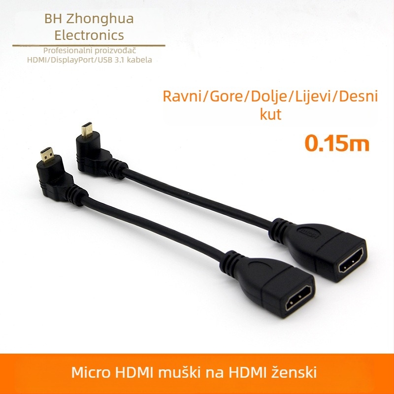 Micro HDMI–HDMI adapter kabel, samički konektor, zlatni premaz, duljina 0,15 m