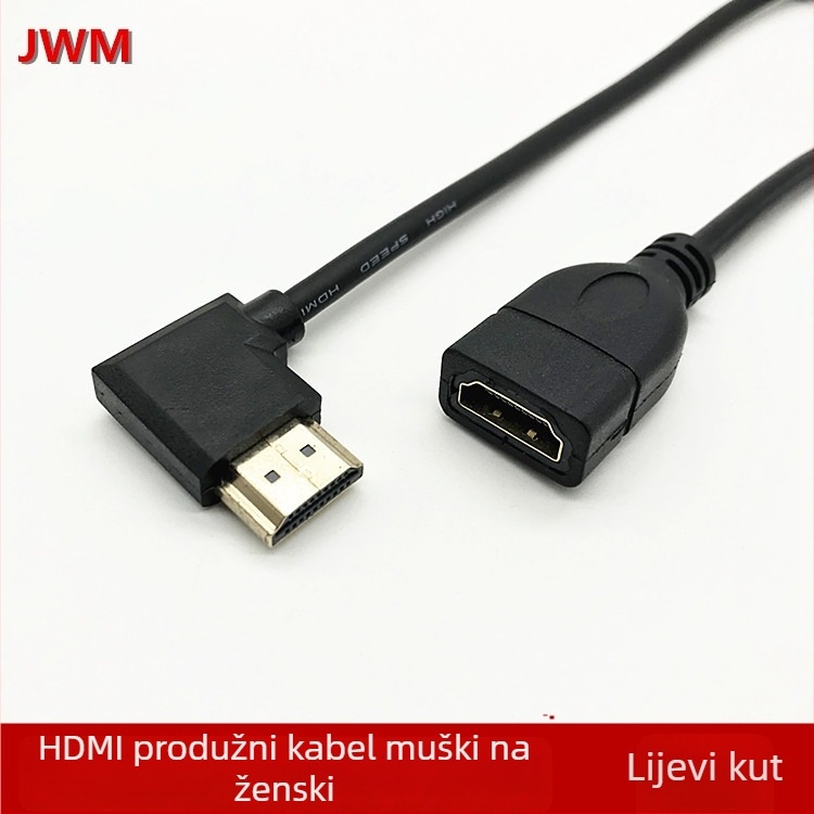 HDMI produžni kabel s kutom od 90 stupnjeva, muški–ženski, 4K