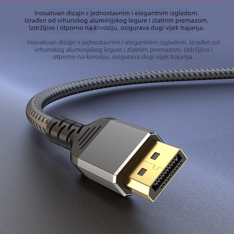 DisplayPort video kabel DP16K, DP2.1, bakreni vodiči, aluminijsko kućište s pozlaćenim kontaktima
