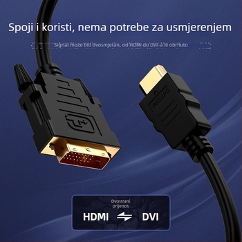 HDMI na DVI dvostrani kabel – Philips SWV7436, sučelje DVI-HDMI A, bakar bez kisika, pozlaćen, duljina 2 m