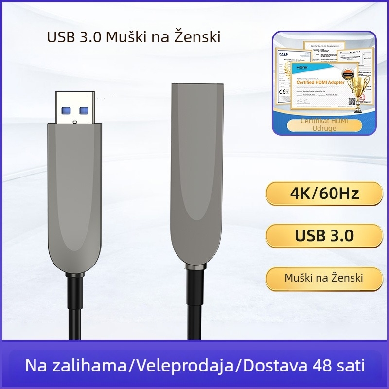 USB 3.0 A muški na A ženski produžni kabel, fleksibilni bakreni vod, brz prijenos podataka do 10 Gbps, PD brzo punjenje 60 W