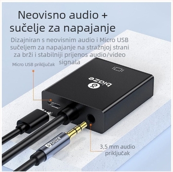Biaz VGA na HDMI konverter sa zvukom - video adapter visoke rezolucije za računalo i monitor