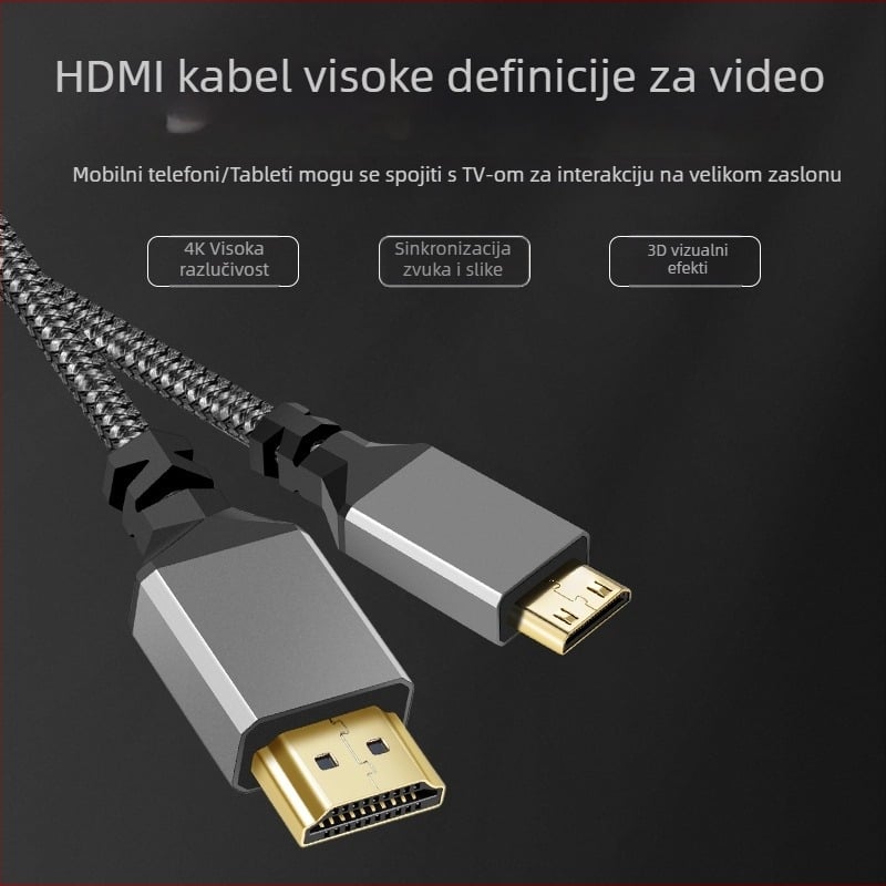 HDMI A–C kabel 2.0, 4K Ultra HD, sivo aluminijsko kućište, pleteni kabel