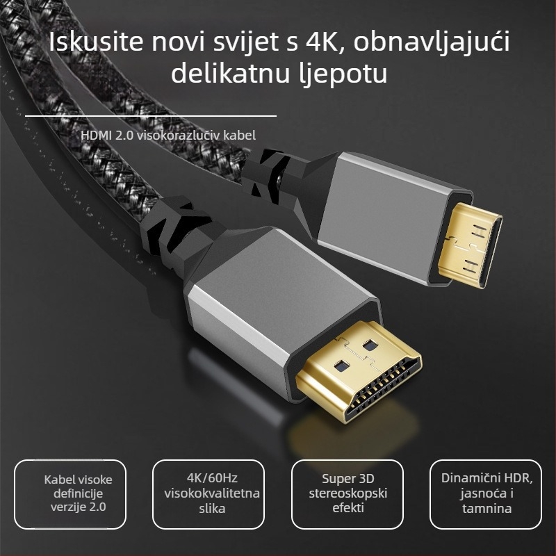 HDMI A–C kabel 2.0, 4K Ultra HD, sivo aluminijsko kućište, pleteni kabel
