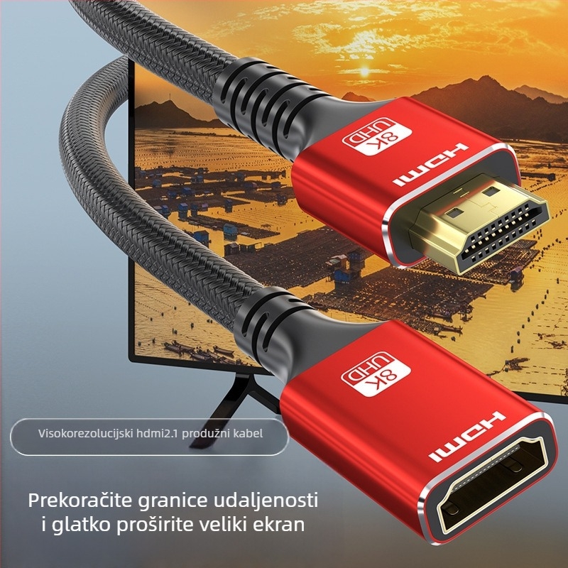 HDMI 2.1 produžni kabel, muško–ženski, kompatibilan s 8K, pozlaćeni konektori, bakar bez oksidacije