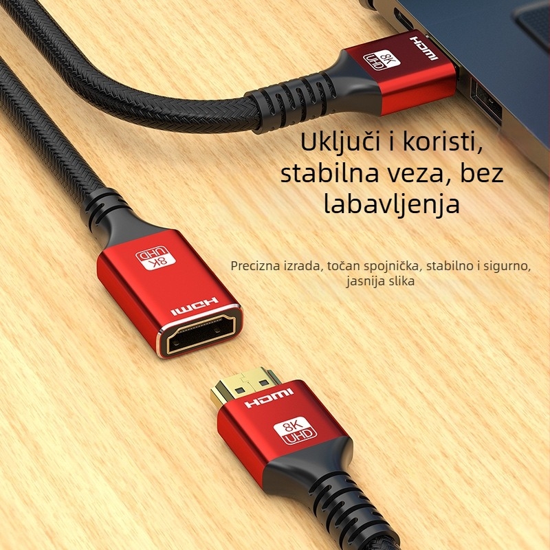 HDMI 2.1 produžni kabel, muško–ženski, kompatibilan s 8K, pozlaćeni konektori, bakar bez oksidacije