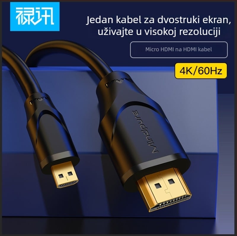HDMI na micro HDMI kabel za Raspberry Pi, zlatno prekrivanje, 4K podrška, bakar bez kisika, model AD015