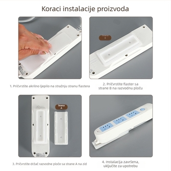 Zidni samoljepljivi držač T-oblika za organizaciju kablova i produžnih utičnica, bez bušenja