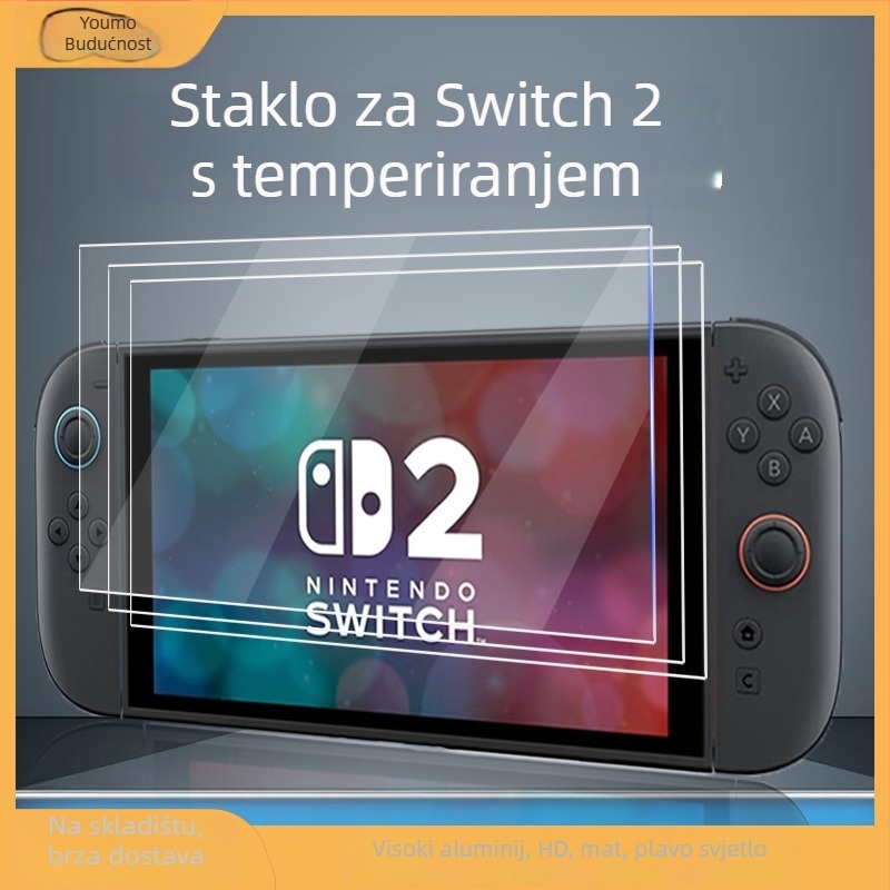 Switch2 zaštitni film od kaljenog stakla s mat završnim slojem protiv otisaka prstiju i zaštitom od plavog svjetla za Nintendo Switch2, prozirnost 97%, debljina 0,33 mm