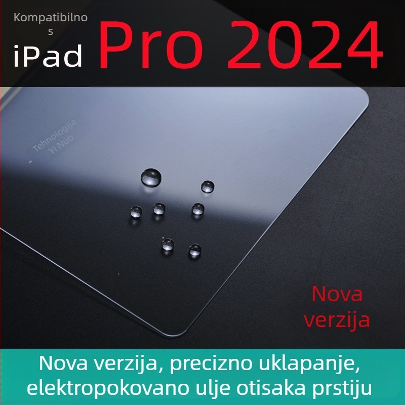 Kaljeno staklo zaštitnik zaslona za iPad Pro 2024/2025 – cijeli zaslon, HD, anti otisci prstiju