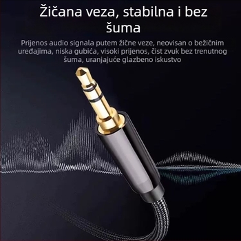 Audio kabel 3,5 mm muški–muški, zlatni kontakti, jezgro od čistog bakra, bakar bez oksidacije, ROHS potvrđen