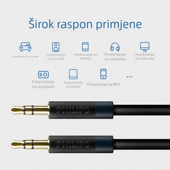Philips AUX audio kabel, muški–muški, 1,5–20 m, 1 na 2 audio splitter AV kabel