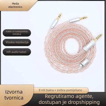Hi‑Fi audio kabel za slušalice, dualni 3,5 mm, HD650, 8‑žilni bakar-srebro kabel