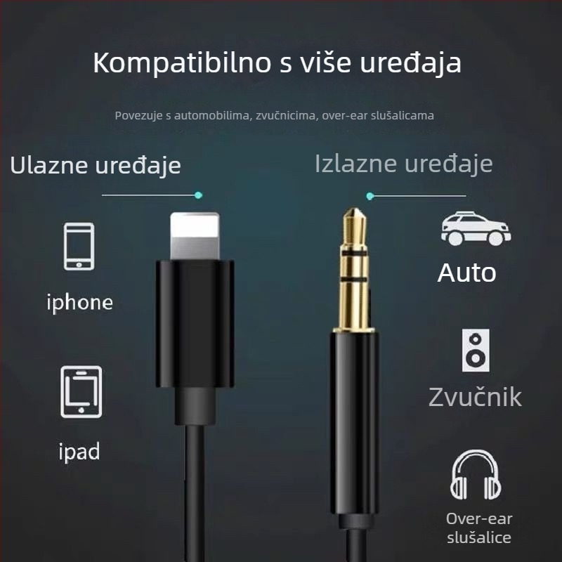 Audio kabel - Apple iPhone 3,5 mm AUX pleteni, pozlaćeno bakreno jezgro, visokokvalitetan zvuk