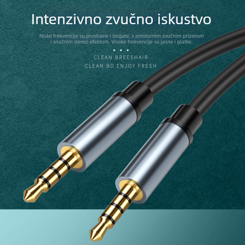 Golden Three Ding 3.5mm muško-muški auto audio kabel s mikrofonom, 3- ili 4-žilni, zlatni premaz, OFC vodiči