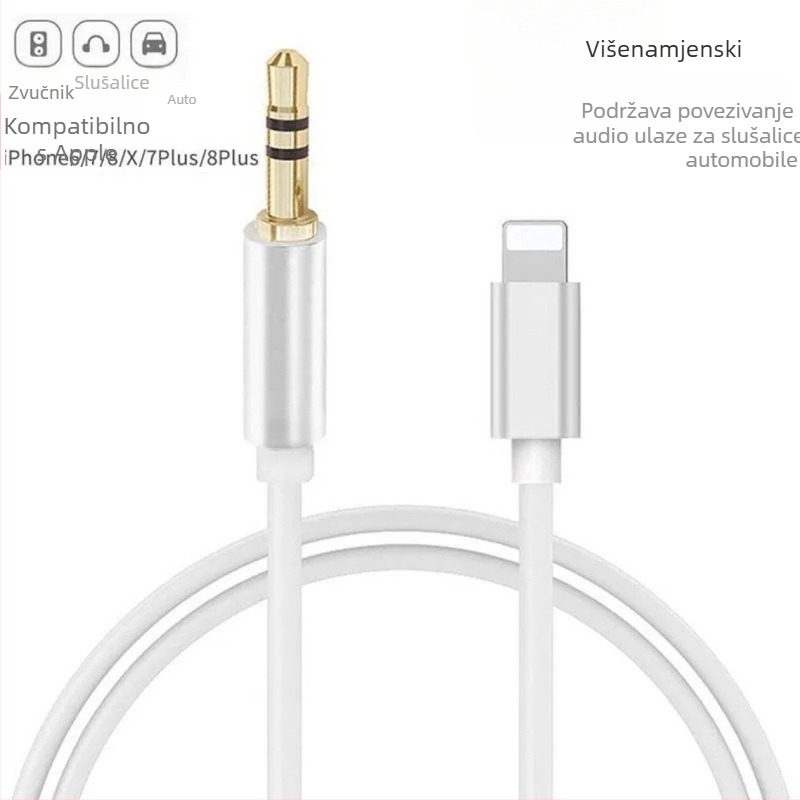 Audio kabel AUX za automobil Apple – pozlaćeno bakreno jezgro, vodič od legure; kompatibilan s iPhone XR, 7, 11, 8, 8 Plus