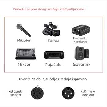 XLR muški–ženski produžni audio kabel za mikrofon, niklani premaz, OFC bakreno jezgro, RoHS, težina 60 g