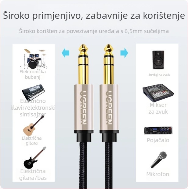 Kabel za instrumente s redukcijom šuma za gitaru, bas, mixer i zvučnik