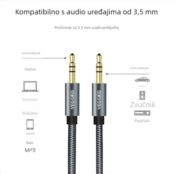 Weige AV linija 3,5 mm muški–muški audio kabel za računala perifernu opremu, bakarom obloženi aluminijski vod, voditelj od legure, model V-a501