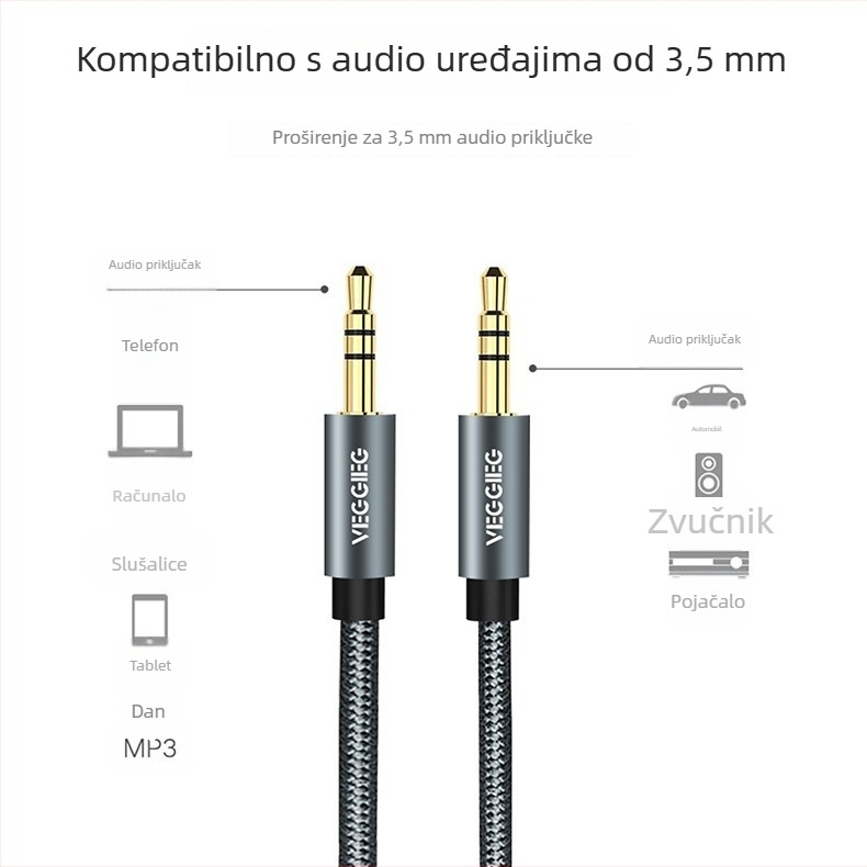 Weige AV linija 3,5 mm muški–muški audio kabel za računala perifernu opremu, bakarom obloženi aluminijski vod, voditelj od legure, model V-a501