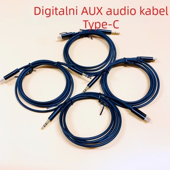 AUX kabel Type-C na 3,5 mm za auto zvuk i subwoofer, srebrno-platinasti premaz, čelično jezgro, legirani vodič, težina 0,2