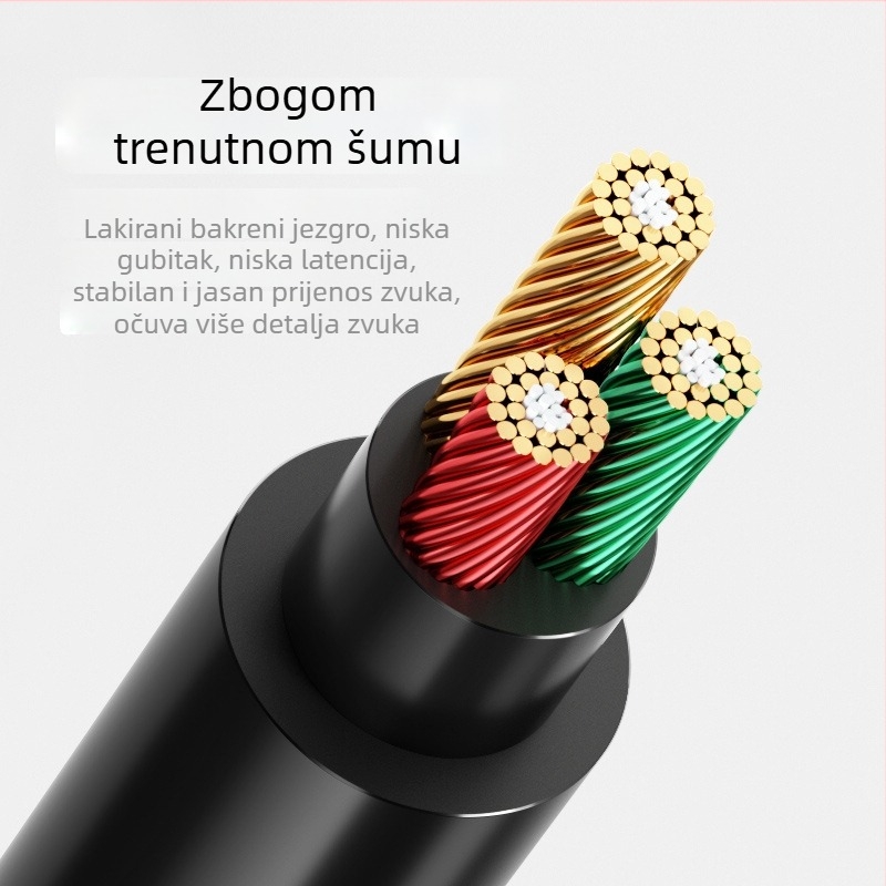 Audio kabel 3,5 mm na dva RCA, splitter za računala, zlatno obloženi, čelično jezgro, bakar vodič