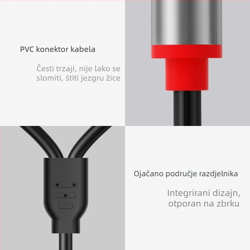 Audio kabel 3,5 mm na dva RCA, splitter za računala, zlatno obloženi, čelično jezgro, bakar vodič