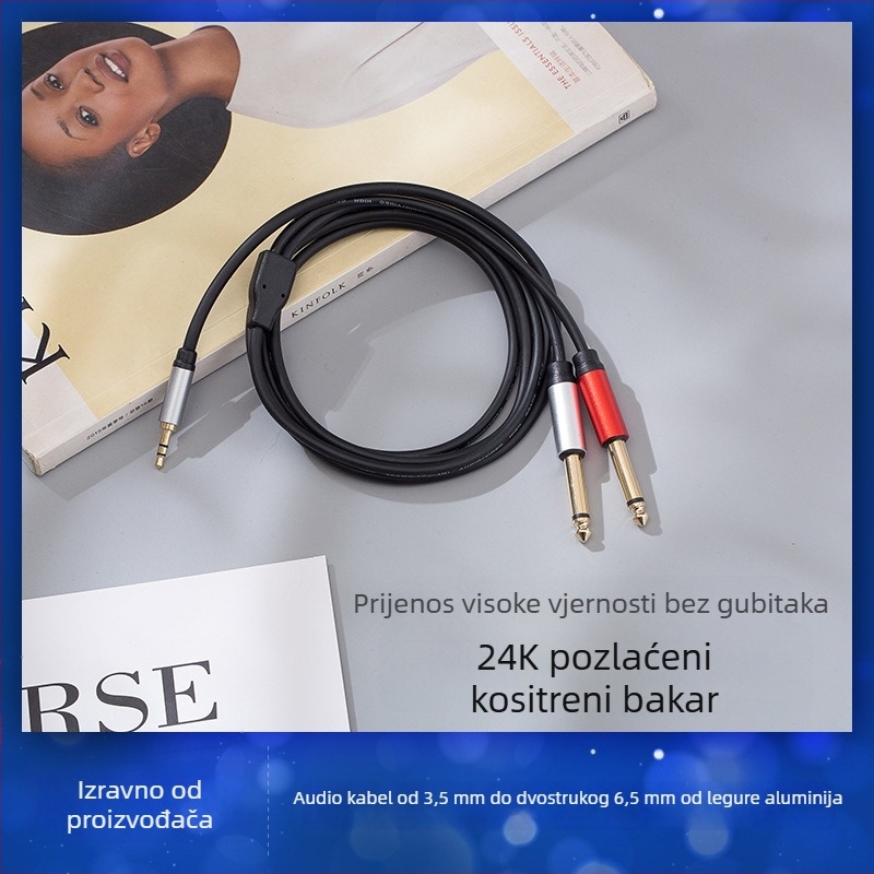 Adapter kabel za tipkovnicu 6,35 mm: s 3,5 mm na dva 6,5 mm gitarna jacka, audio kabel