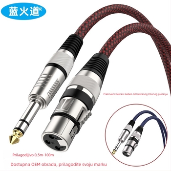 Izbalansirani audio kabel 6,35 mm na XLR ženski, zlatno obloženi priključci, bakreno jezgro bez oksidacije, najlon pleteni štit, ROHS certifikat