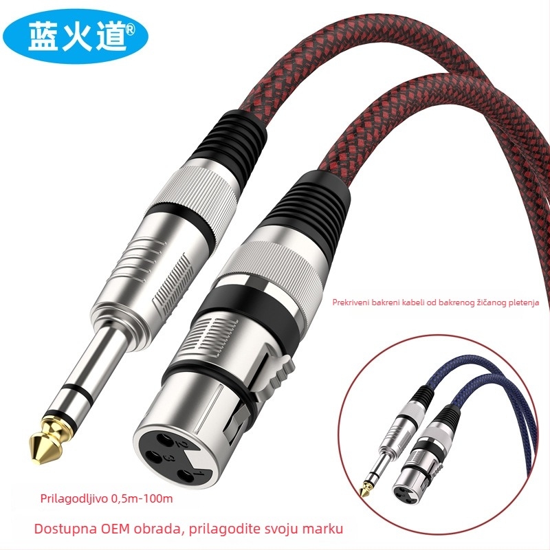 Izbalansirani audio kabel 6,35 mm na XLR ženski, zlatno obloženi priključci, bakreno jezgro bez oksidacije, najlon pleteni štit, ROHS certifikat