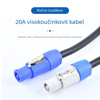 Napajajući kabel s 3‑pin avijacijskim utikačem za LED rasvjetu, pozornicu i zvuk – OFC bakreni vodiči, niklani, ISO 9001