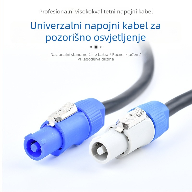 Napajajući kabel s 3‑pin avijacijskim utikačem za LED rasvjetu, pozornicu i zvuk – OFC bakreni vodiči, niklani, ISO 9001