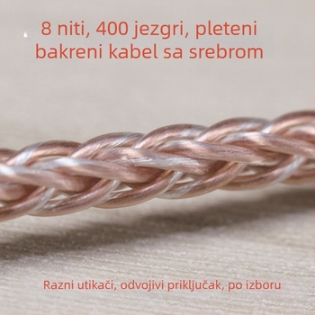 Kabel za nadogradnju slušalica s 8 vlakana u srebrno-bakrenoj smjesi, pravi 400-jezgra, bakarno-boje sa srebrnim točkicama, jezgro vodiča, poluproizvod