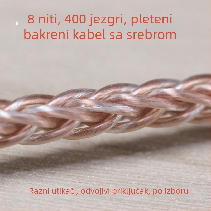 Kabel za nadogradnju slušalica s 8 vlakana u srebrno-bakrenoj smjesi, pravi 400-jezgra, bakarno-boje sa srebrnim točkicama, jezgro vodiča, poluproizvod