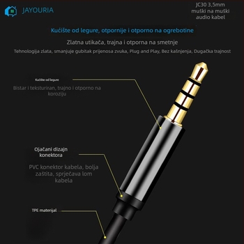 JC30 audio kabel, 1,2 m, 3,5 mm–3,5 mm, legirani vodnik, zlatno premazani konektori