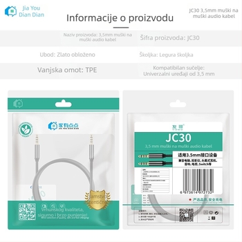 JC30 audio kabel, 1,2 m, 3,5 mm–3,5 mm, legirani vodnik, zlatno premazani konektori