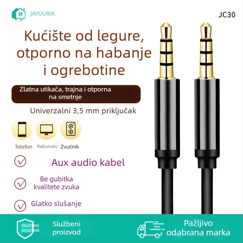 JC30 audio kabel, 1,2 m, 3,5 mm–3,5 mm, legirani vodnik, zlatno premazani konektori