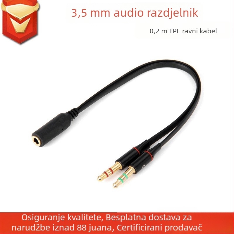 3,5 mm 2-u-1 audio kabel za prijenosno i stolno računalo, adapter za slušalice i mikrofon, plosnati kabel od TPE