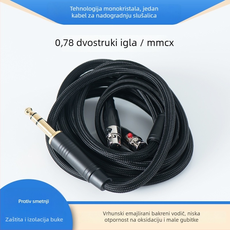Audio kabel s MMCX priključkom, bakreni vod s premazom srebra, bakar bez kisika, srebrni završni sloj, duljina prilagodljiva