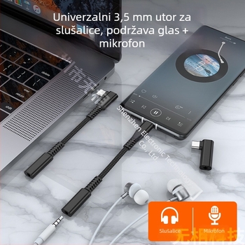 90° Type-C na 3,5 mm audio adapter s neovisnim DAC-om, digitalni zvuk, Hi‑Fi