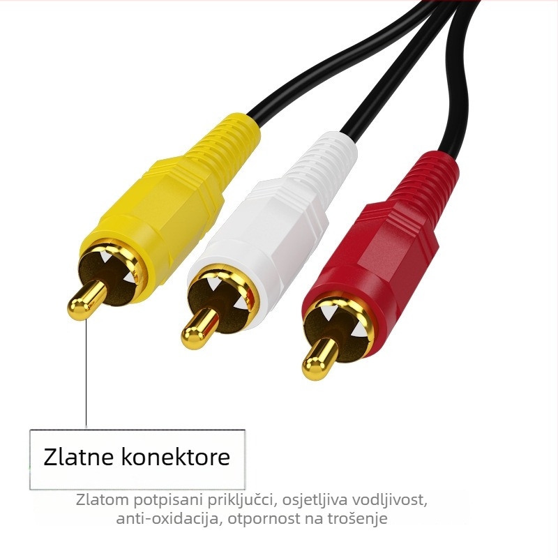 AV kabel, 3RCA na 3RCA, pozlaćeni, bakar-omotani čelik vodič, za računala zvučnike