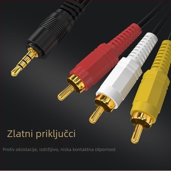 Audio kabel 3,5 mm na 3 RCA, 1→3 razdjelnik za TV/pojačalo i zvučnike, zlatni kontakti, CCS vodnik, 3-u-1 adapter