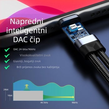 USB-C na 3,5 mm audio adapter s PD punjenjem za digitalne uređaje, zlatno premazan kontakt, bakreno jezgro, 20 g, model USB-C-3.5+PD