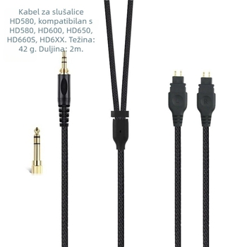 Kabel za slušalice Sennheiser HD580/HD600/HD650/HD660S/HD6XX – pozlaćeno, jezgro od sirovog bakra, bakar bez kisika, ROHS potvrda, težina 42 g