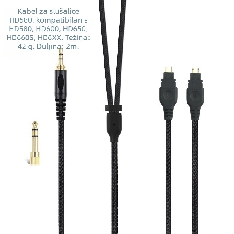 Kabel za slušalice Sennheiser HD580/HD600/HD650/HD660S/HD6XX – pozlaćeno, jezgro od sirovog bakra, bakar bez kisika, ROHS potvrda, težina 42 g