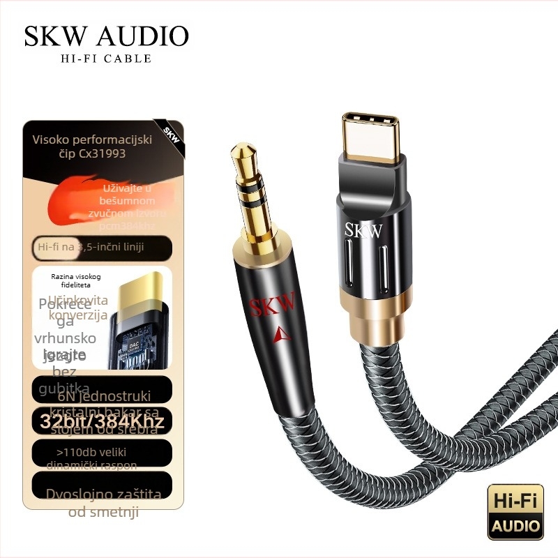 Type-C na 3,5 mm audio kabel Wg2026c – srebrno premazano jednovrsta bakreno jezgro, bakreni vodiči (Kompatibilan s automobilom, mobitelom, računalom, slušalicama, Bluetooth zvučnikom)