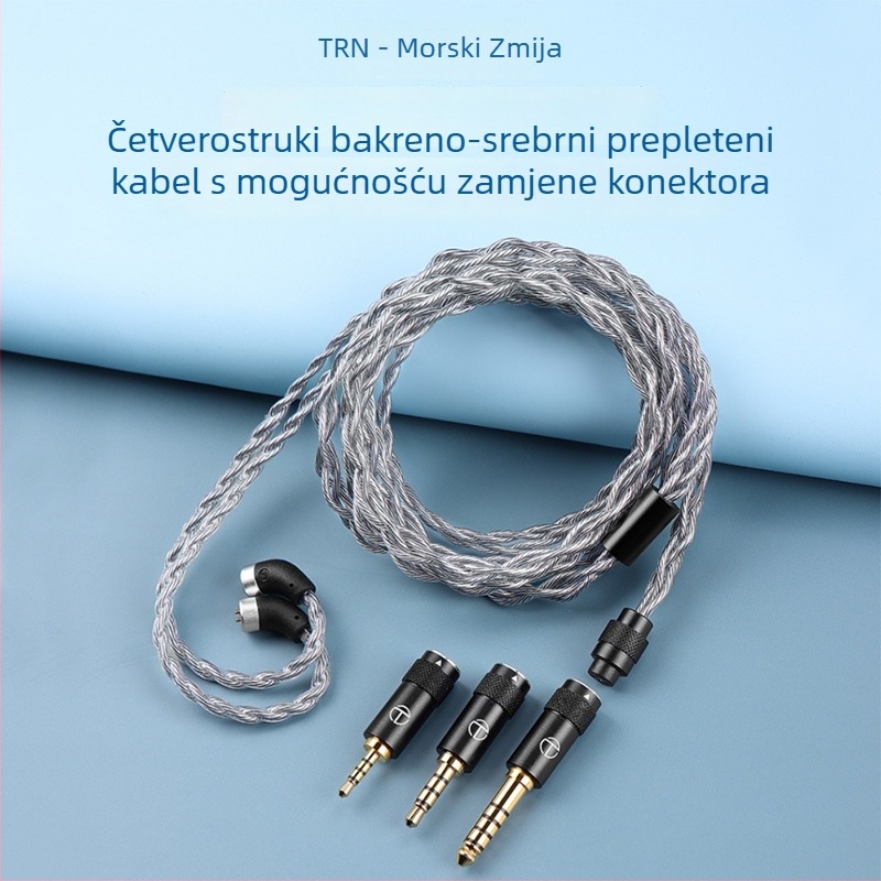 TRN Sea Serpent audio kabel za slušalice, četiri vodiča bakrenog vodiča s premazom srebra, 5-pinski izmjenjivi zvučni priključak